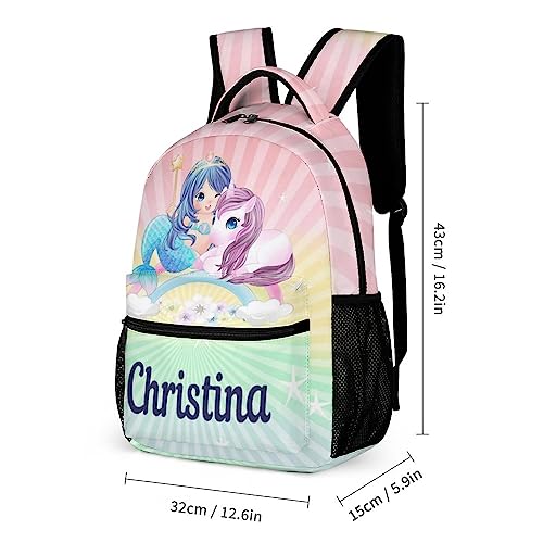 Artsadd Custom Backpack with Name Personalized Unicorn Mermaid Backpack Travel Laptop Backpack 3 Piece Backpack Set