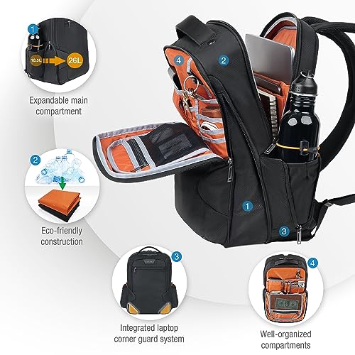 EVERKI Studio Expandable Laptop Backpack – Bag Made from Plastic Bottles for Up to 15-inch Laptop/MacBook, Black