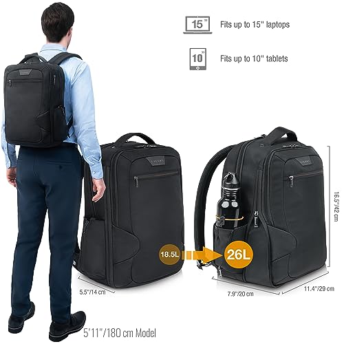 EVERKI Studio Expandable Laptop Backpack – Bag Made from Plastic Bottles for Up to 15-inch Laptop/MacBook, Black