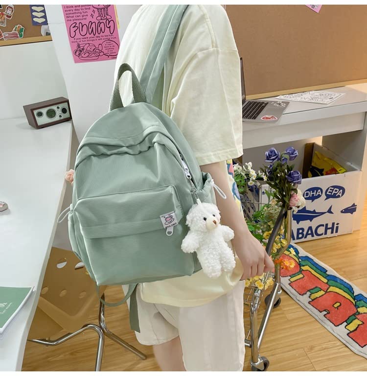 Kawaii Backpack with Cute Accessories Kawaii Aesthetic Backpack with Bag Charm Available in Pastel Colors (Green)