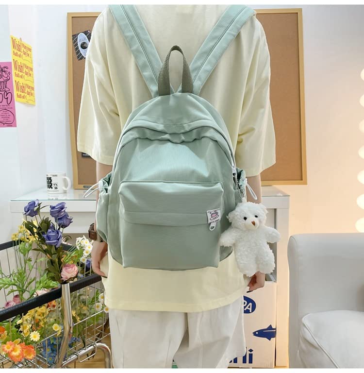 Kawaii Backpack with Cute Accessories Kawaii Aesthetic Backpack with Bag Charm Available in Pastel Colors (Green)