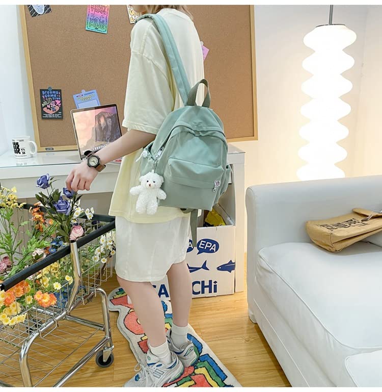 Kawaii Backpack with Cute Accessories Kawaii Aesthetic Backpack with Bag Charm Available in Pastel Colors (Green)