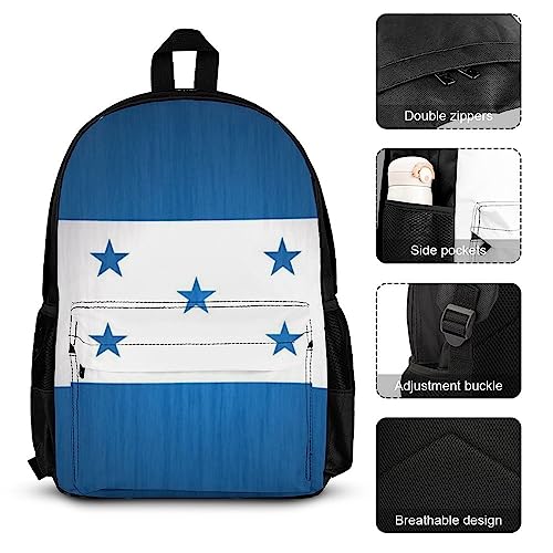 Supdreamc 3 Piece Daypack Big Capacity Shoulder Bag Backpack for Travel Running - Honduras Flag Art, Adult, Travel Sport Backpack