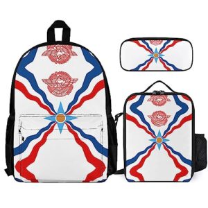 supdreamc 3 piece rucksacks sets, flag of the assyrians art shoulder bag+lunch bag+pencil case, daypack backpack, travel and sport backpack rucksack, book bag
