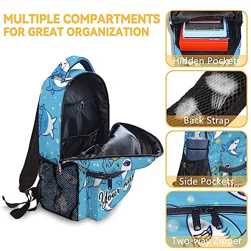 Personalized Shark Backpack with Lunch Box And Pencil Case Set, 3 in 1 Matching Boys Girls Blue Backpacks Combo, Cute Bookbag And Pencil Case Bundle