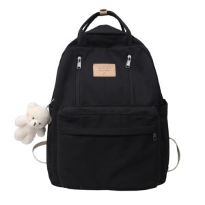 romlvy kawaii backpack with cute accessories casual laptop handbag aesthetic backpack cute daypack travel packing organizer (black)