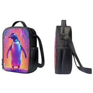 Purple Cute Penguin School Backpack for Middle School Boys Bookbag With Lunch Bag and Pencil Bag, Animals Schoolbag Rucksack Preschool Back Packs Shoulder Bags for Teens Women