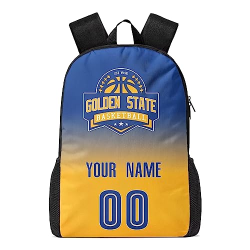 Golden State Custom Backpack High Capacity,Add Personalized Name And Number, Backpack for Men Women,Basketball Bags for Teenagers