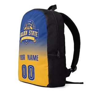 Golden State Custom Backpack High Capacity,Add Personalized Name And Number, Backpack for Men Women,Basketball Bags for Teenagers