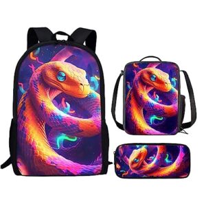 cool snake backpacks for girls boys school cute kids backpack bookbags with lunch box pencil bag for school elementary girl boy cute animal school bag