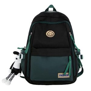 srdmuph kawaii backpack with cute accessories pendant travel casual daypack large outdoor laptop bag waterproof (black)