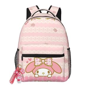 rodes pink bow my bunny melody backpack my bunny melody polyester waterproof bag lightweight travel camping backpack women daily handbag large capacity daypack with keychain