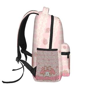 RODES Pink Bow My Bunny Melody Backpack My Bunny Melody Polyester Waterproof Bag Lightweight Travel Camping Backpack Women Daily Handbag Large Capacity Daypack With Keychain