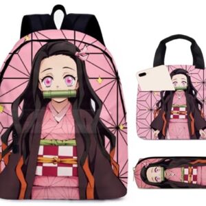 XIXISA 16" Nezuko Laptop Backpack with Lunch Box Bag Anime Shinobu Laptop Backpacks (Nezuko)