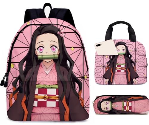 XIXISA 16" Nezuko Laptop Backpack with Lunch Box Bag Anime Shinobu Laptop Backpacks (Nezuko)