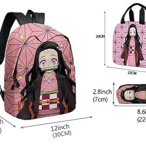 XIXISA 16" Nezuko Laptop Backpack with Lunch Box Bag Anime Shinobu Laptop Backpacks (Nezuko)