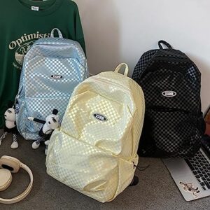 Verdancy Kawaii Backpack for Teens School College Students Travel Checkered Aesthetic Bookbag Schoolbag Casual Daypack (Black)