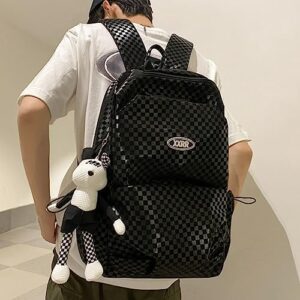 Verdancy Kawaii Backpack for Teens School College Students Travel Checkered Aesthetic Bookbag Schoolbag Casual Daypack (Black)