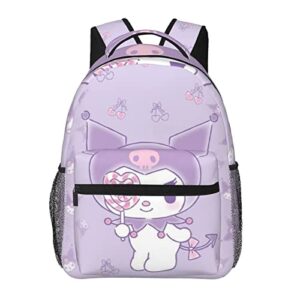 rodes cute kurromi pattern print backpack anime backpack lightweight travel backpack laptop backpack purple daypack women birthday gift with keychain