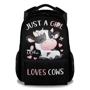 cuspcod cow backpack for girls boys, 16 inch backpacks for school, cute, adjustable straps, durable, lightweight, large capacity bookbag for kids