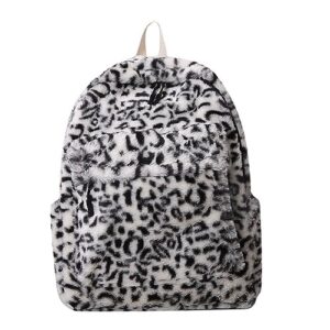 jhtpslr leopard furry backpack soft plush backpack fuzzy backpack book bags trendy backpack cute stylish winter casual daypack (black)