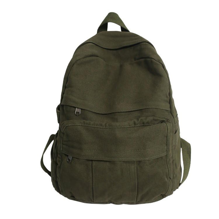 ORINEWS Canvas Backpack Aesthetic Backpack for Women Men Laptop Backpack Vintage Travel Daypack Grunge Dark Green Backpack