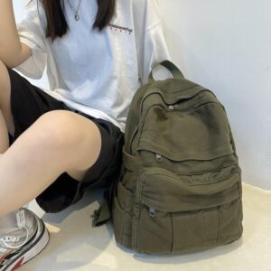 ORINEWS Canvas Backpack Aesthetic Backpack for Women Men Laptop Backpack Vintage Travel Daypack Grunge Dark Green Backpack