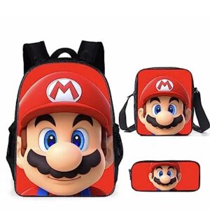MARALICIA Mario Backpack Set of 3 Lunch Bag, and Pencil Bag Large 16 Inches Anime Cartoon (#17)