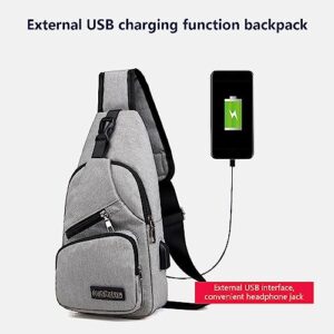 Rvkxad Crossbody Sling Bag - Waterproof Crossbody Backpack Bag with USB Charging Port, Multipurpose Shoulder Travel Hiking Bag (Z1 Gray)