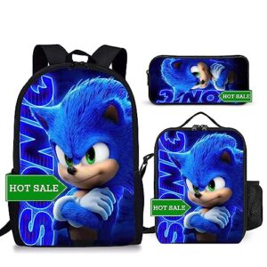 jpsxnwv 3pcs game backpack set durable casual daypack bag cartoon bookbag 17 inch backpack with reusable lunch bag pencil case for boys girls teens