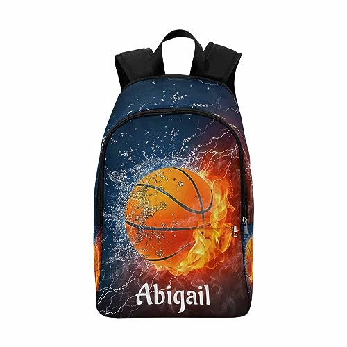 InterestPrint Customized Name Backpack for Boys, Personalized Fire Water Basketball Shoulders Bag Knapsack Backpack Custom School Bag for Son Grandson Birthday