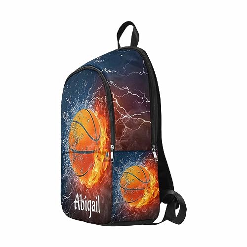 InterestPrint Customized Name Backpack for Boys, Personalized Fire Water Basketball Shoulders Bag Knapsack Backpack Custom School Bag for Son Grandson Birthday