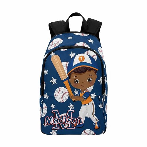InterestPrint Custom School Backpack for Kids, Customized Blue Stars Baseball Casual Bag Personalized Name Shoulder Bag Casual Knapsack Backpack for Grandson Nephew