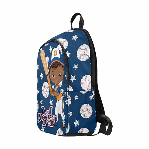 InterestPrint Custom School Backpack for Kids, Customized Blue Stars Baseball Casual Bag Personalized Name Shoulder Bag Casual Knapsack Backpack for Grandson Nephew