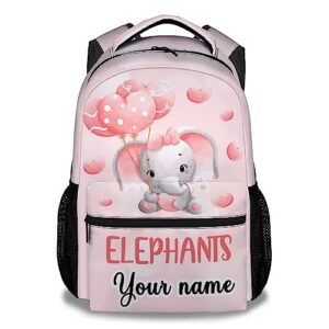 aiomxzz personalized elephant school backpack for kids, 16 inch pink backpacks for girls boys, cartoon, durable, lightweight, large capacity bookbag for travel