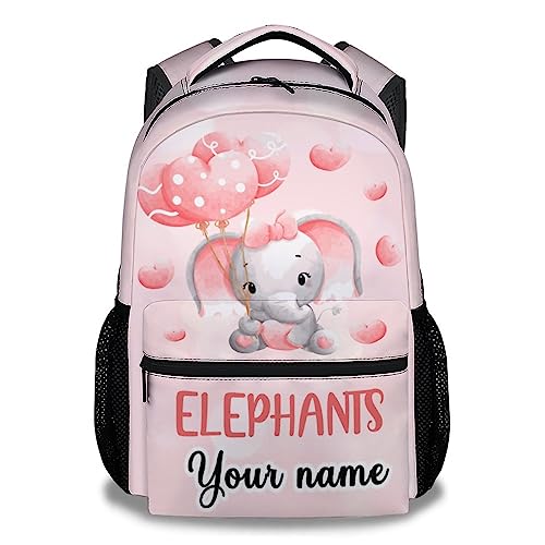 AIOMXZZ Personalized Elephant School Backpack for Kids, 16 Inch Pink Backpacks for Girls Boys, Cartoon, Durable, Lightweight, Large Capacity Bookbag for Travel