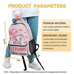 AIOMXZZ Personalized Elephant School Backpack for Kids, 16 Inch Pink Backpacks for Girls Boys, Cartoon, Durable, Lightweight, Large Capacity Bookbag for Travel