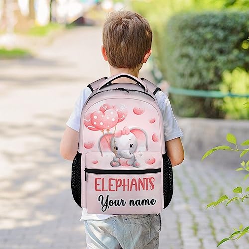 AIOMXZZ Personalized Elephant School Backpack for Kids, 16 Inch Pink Backpacks for Girls Boys, Cartoon, Durable, Lightweight, Large Capacity Bookbag for Travel