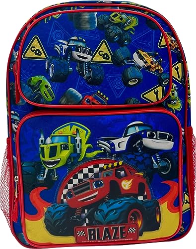 Fast Forward Blaze And The Monster Machines 16" Licensed Cargo School Backpack For Boys (Blue-Red)