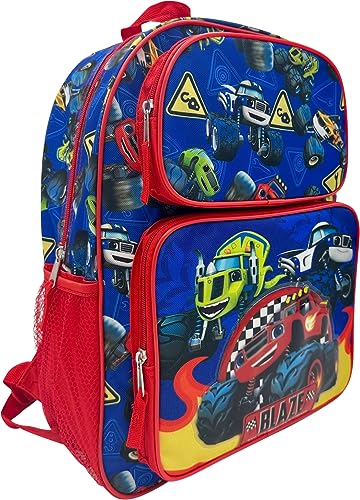 Fast Forward Blaze And The Monster Machines 16" Licensed Cargo School Backpack For Boys (Blue-Red)