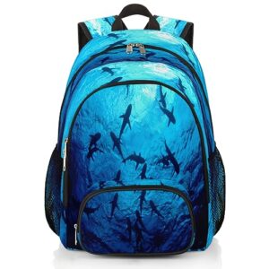ocean animal sharks backpack for school girls boys,school college backpack rucksack travel bookbag student classics backpack cute book bags with chest strap