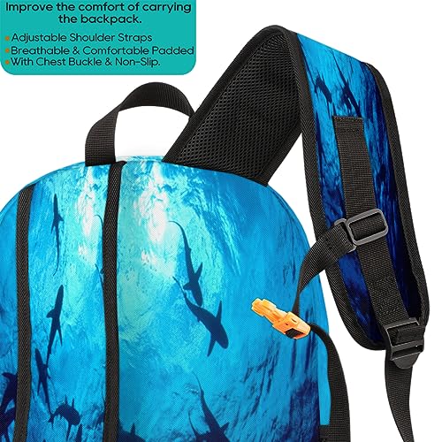 Ocean Animal Sharks Backpack for School Girls Boys,School College Backpack Rucksack Travel Bookbag Student Classics Backpack Cute Book Bags With Chest Strap