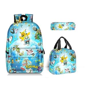 hlemswpo 3pcs animekids backpack with lunch box,large-capacity school backpack,creative gifts for fans,boys girls travel portable laptop bag style-1