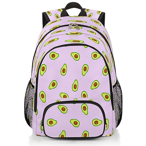 Avocado School Backpacks for Girls Boys Teens Students,Green-Avocado Stylish College Backpack Book Bag With Chest Strap,Waterproof Travel Backpacks for Women Men