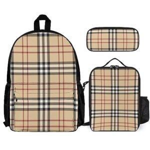 jzdach adults daypack - beige plaid stripes pattern bookbag 3 piece college daypack traveling & camping backpack, 3 piece daypack climbing shoulder bag