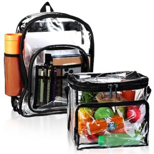 paterr 2 pcs clear backpack set clear lunch bag plastic pvc see through heavy duty clear tote bag stadium approved with zippers adjustable shoulder straps for work travel women men officers festival