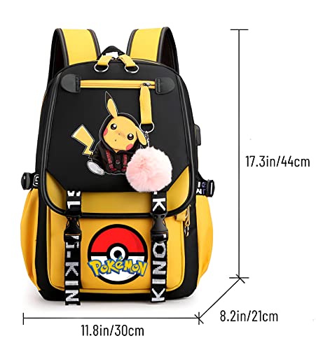 Yjiuxnw Anime School Backpack Set with Pencil Box Travel Backpacks with USB Charging Port, Cute Daypack for Boys And Girls