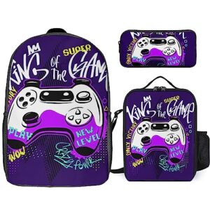 nawfive gamepad graffiti king backpack with lunch box and pencil case set game gaming art travel daypack bookbag for men women laptop backpack 3pcs