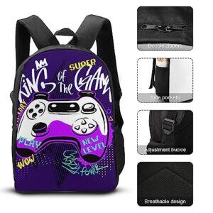 NAWFIVE Gamepad Graffiti King Backpack with Lunch Box And Pencil Case Set Game Gaming Art Travel Daypack Bookbag for Men Women Laptop Backpack 3pcs