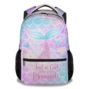 aiomxzz mermaid school backpack for girls, 16 inch pink backpacks for kids, cartoon, durable, lightweight, large capacity bookbag for travel